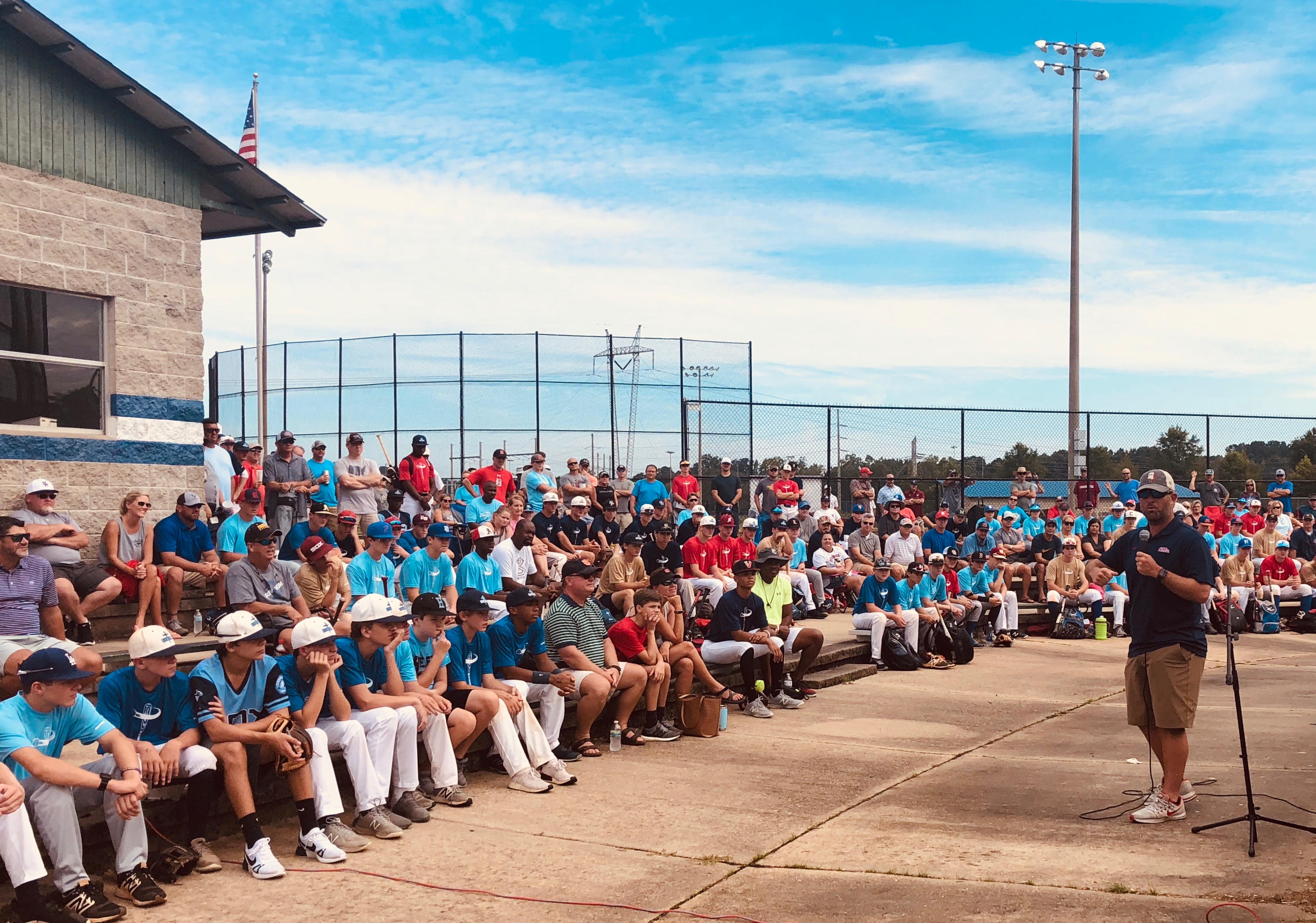 Coach Mike Clement, Ole Miss Baseball Hitting Coach, sharing the devotional before an East Coast Sox tryout.